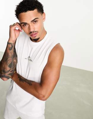 ASOS DESIGN relaxed tank top with mountain front print in white