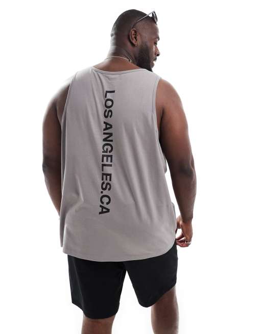ASOS DESIGN relaxed tank top with scoop neck in gray with Los Angeles spine print 
