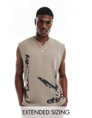 ASOS DESIGN ASOS DESIGN relaxed tank vest with henley neck in print wash fabric-Green