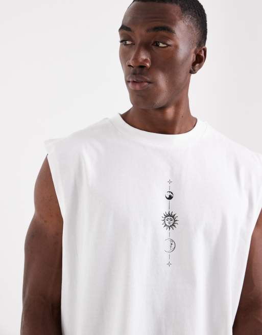 ASOS DESIGN relaxed tank with celestial graphic in white, 2 of 5