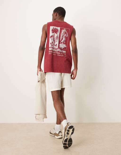ASOS DESIGN relaxed tank with floral graphic in heavyweight 220gsm washed red