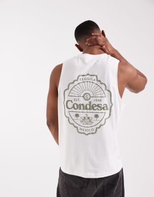 Asos Design Relaxed Tank With Tequila Puff Print In White