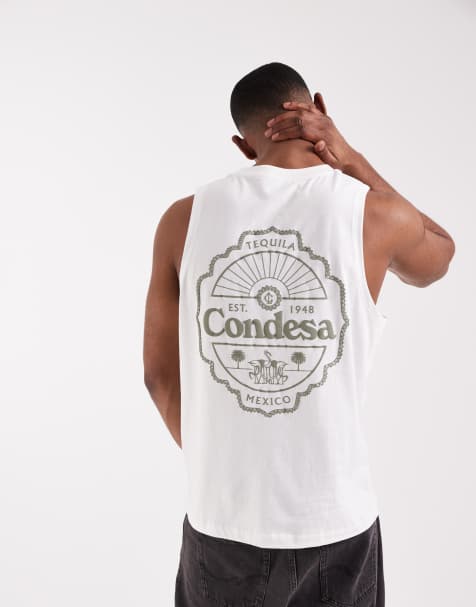 ASOS DESIGN relaxed tank with tequila puff print in white - view 1