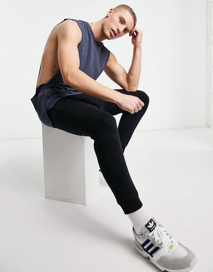 ASOS DESIGN relaxed tank with v neck and dropped armhole in navy heather