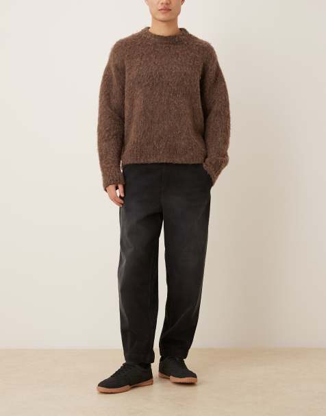 ASOS DESIGN Relaxed taper elasticated trouser with drawcord in black wash