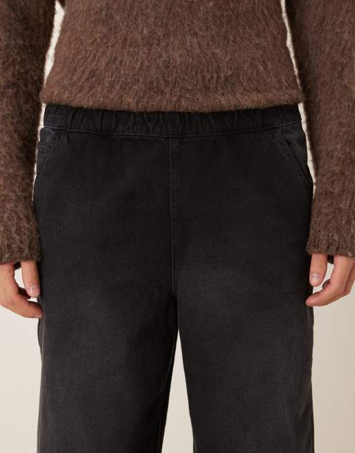 ASOS DESIGN Relaxed taper elasticated trouser with drawcord in black wash, 5 of 5