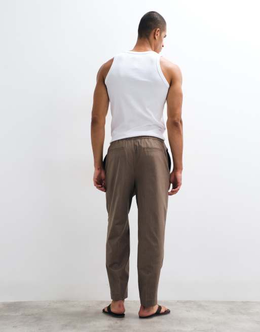 ASOS DESIGN relaxed tapered broek met linnenlook in bruin, 3 van 5