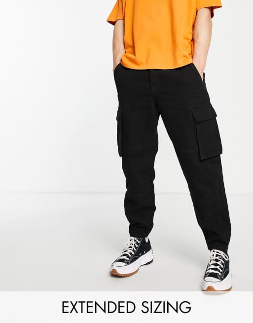 ASOS DESIGN relaxed tapered Cargo jeans with carpenter detail in black