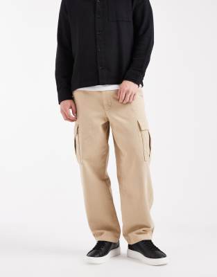 Asos Design Relaxed Tapered Cargo Pants In Neutral