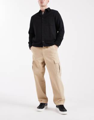 Asos Design Relaxed Tapered Cargo Pants In Neutral