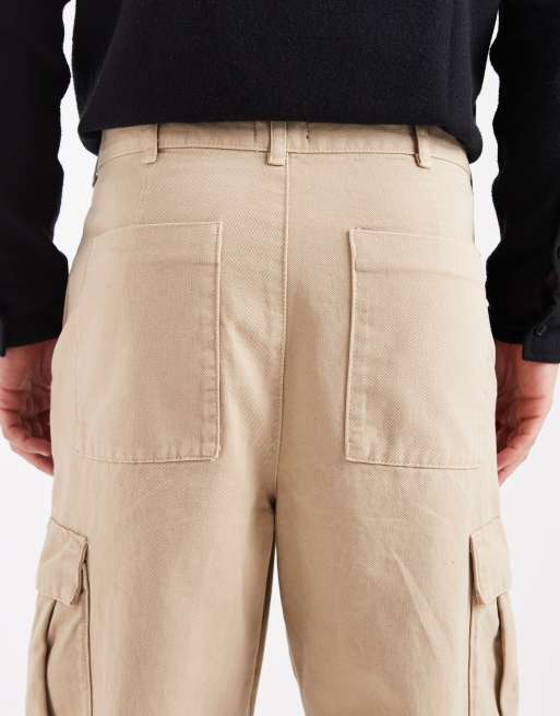 ASOS DESIGN relaxed tapered cargo pants in beige, 4 of 5