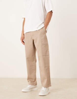 Asos Design Relaxed Tapered Cargo Pants In Neutral