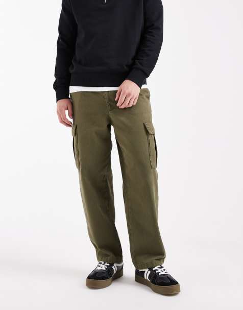ASOS DESIGN relaxed tapered cargo pants in khaki - view 1