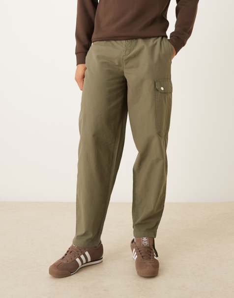 ASOS DESIGN relaxed tapered cargo pants with drawstring hem in khaki - view 1