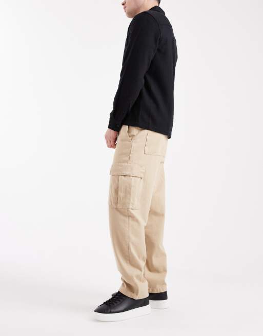 ASOS DESIGN relaxed tapered cargo trousers in beige, 3 of 5