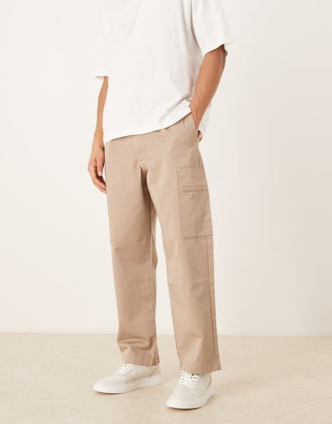 ASOS DESIGN relaxed tapered cargo trousers in beige