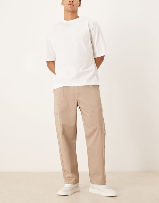 ASOS DESIGN relaxed tapered cargo trousers in beige, 2 of 5