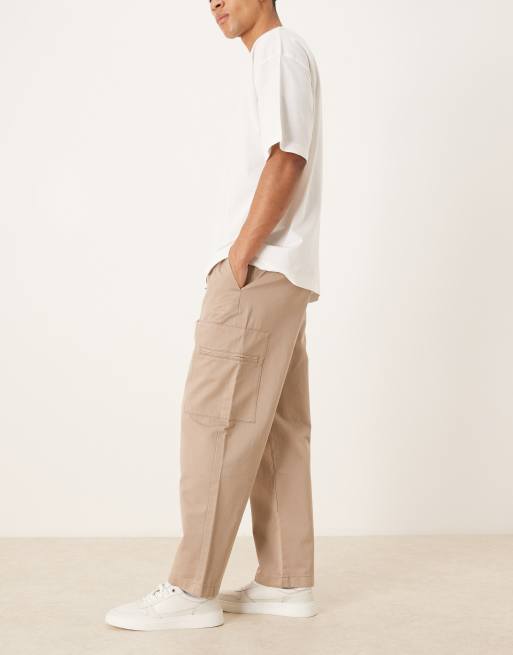 ASOS DESIGN relaxed tapered cargo trousers in beige, 3 of 5