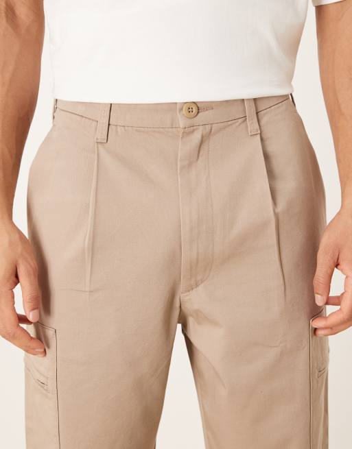 ASOS DESIGN relaxed tapered cargo trousers in beige, 4 of 5