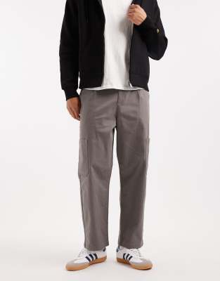 Asos Design Relaxed Tapered Cargo Trousers In Gray