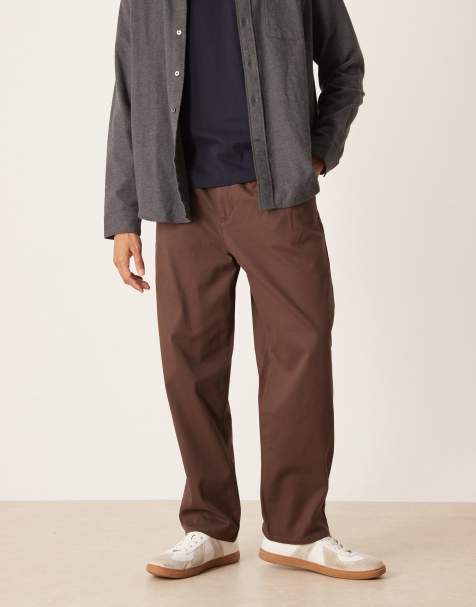ASOS DESIGN relaxed tapered chinos in brown with pleats
