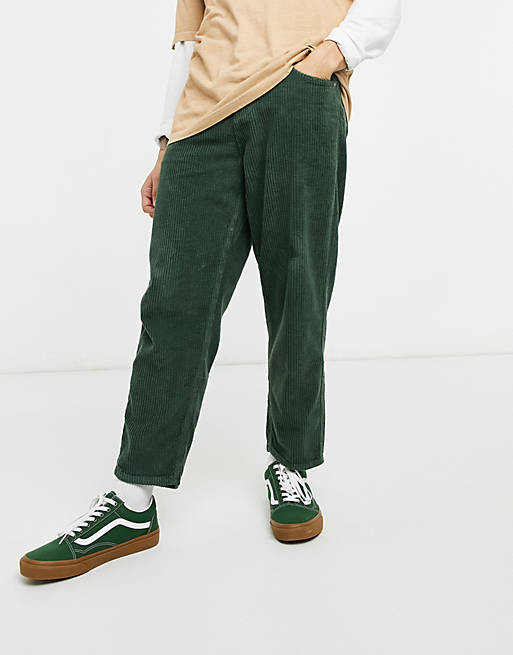 ASOS DESIGN relaxed tapered corduroy jeans in dark green