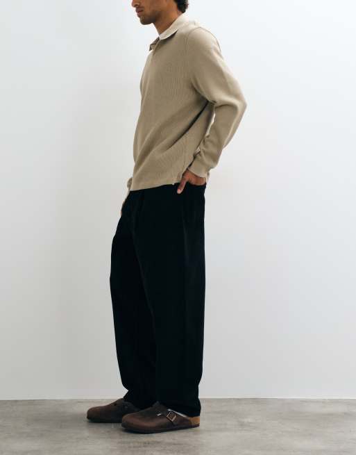 ASOS DESIGN relaxed tapered corduroy pants in black, 2 of 5