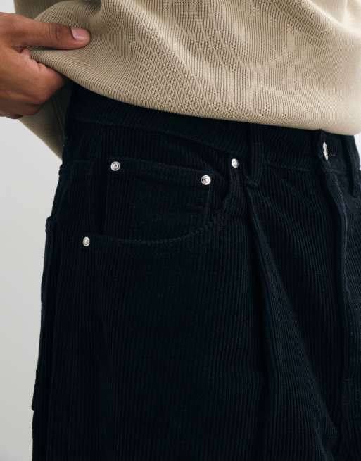 ASOS DESIGN relaxed tapered corduroy pants in black, 5 of 5