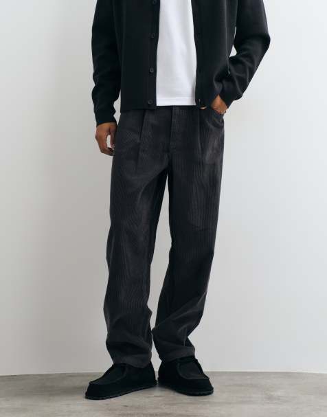 ASOS DESIGN relaxed tapered corduroy pants in charcoal - view 1