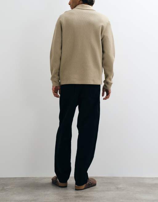 ASOS DESIGN relaxed tapered corduroy trousers in black, 3 of 5