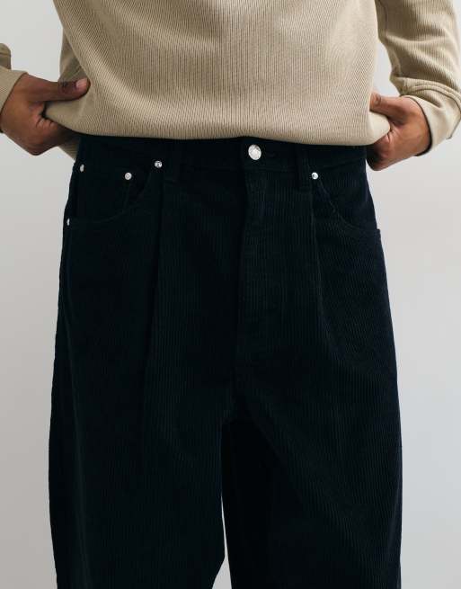ASOS DESIGN relaxed tapered corduroy trousers in black, 4 of 5