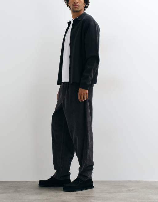 ASOS DESIGN relaxed tapered corduroy trousers in charcoal, 2 of 5