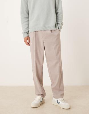 Asos Design Relaxed Tapered Dress Pants In Neutral