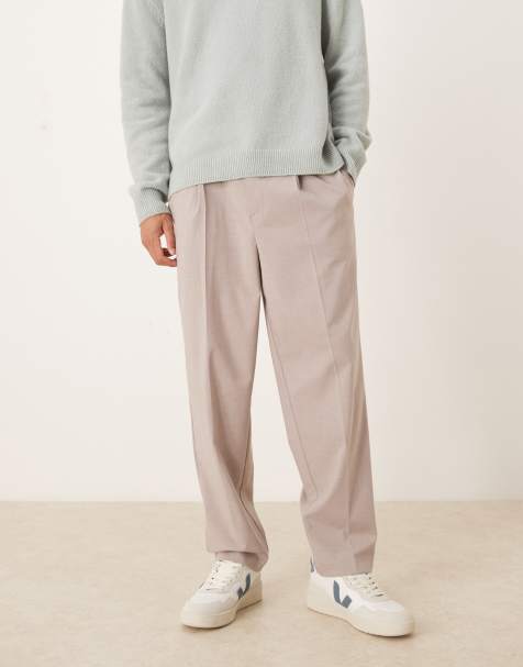 ASOS DESIGN relaxed tapered dress pants in beige with elastic waist - view 1