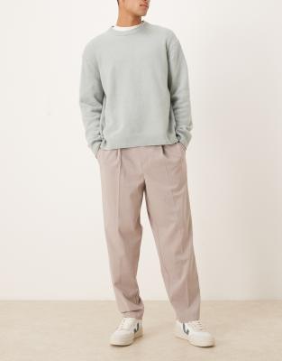 Asos Design Relaxed Tapered Dress Pants In Neutral