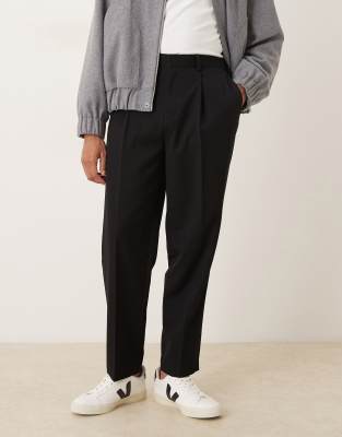Asos Design Relaxed Tapered Dress Pants In Black