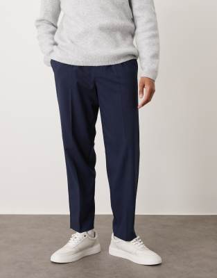 Asos Design Relaxed Tapered Dress Pants In Blue