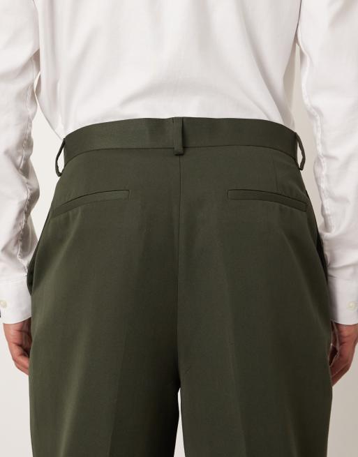 ASOS DESIGN relaxed tapered dress pants with pintucks in dark green, 4 of 5
