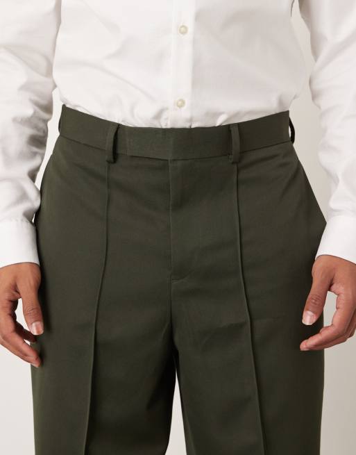 ASOS DESIGN relaxed tapered dress pants with pintucks in dark green, 5 of 5