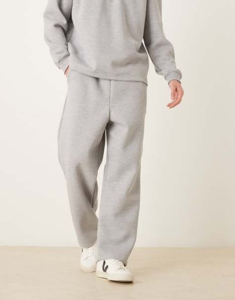 ASOS DESIGN relaxed tapered fit brushback pique sweatpants in gray heather - view 1