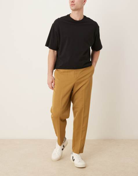 ASOS DESIGN relaxed tapered fit dress pants in camel - view 1