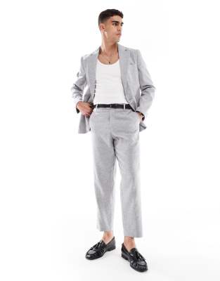 Asos Design Relaxed Tapered Fit Linen Cotton Suit Pants In Gray