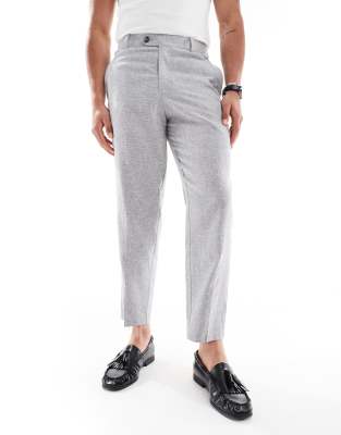 Asos Design Relaxed Tapered Fit Linen Cotton Suit Pants In Gray