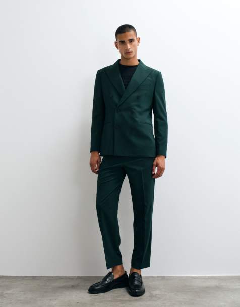 ASOS DESIGN relaxed tapered fit pantalon in donkergroen - view 1