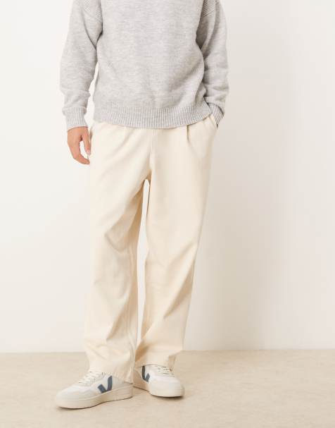 ASOS DESIGN relaxed tapered fit pull on trouser in stone