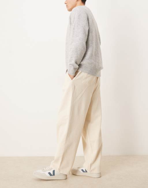 ASOS DESIGN relaxed tapered fit pull on trouser in stone, 3 of 5