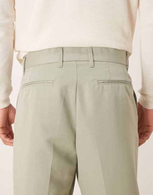 ASOS DESIGN relaxed tapered fit smart pants with turn-up in sage green, 5 of 5