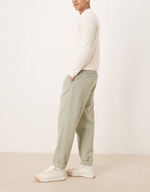 ASOS DESIGN relaxed tapered fit smart pants with turnup in sage green, 3 of 5