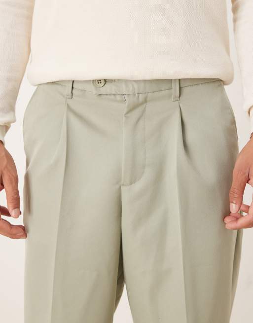ASOS DESIGN relaxed tapered fit smart pants with turnup in sage green, 4 of 5
