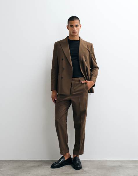 ASOS DESIGN relaxed tapered fit suit in brown - view 1